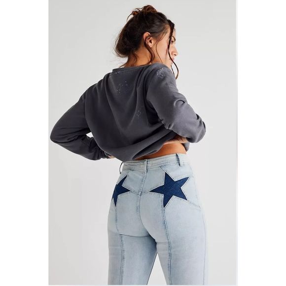 New Free People Firecracker Flare Jeans Size 31 Black - Picture 3 of 7